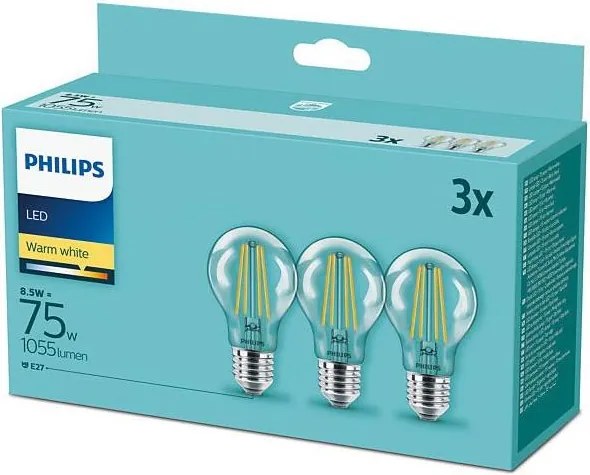 КОМПЛЕКТ 3x LED крушки VINTAGE Philips E27/8,5W/230V 2700K