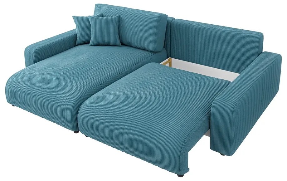 Тюркоаз сгъваем ъглов диван от рипсено кадифе Sara – Ropez