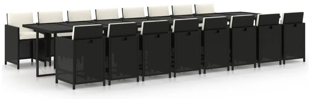 3095665 vidaXL Градински комплект с възглавници 17 части полиратан черен