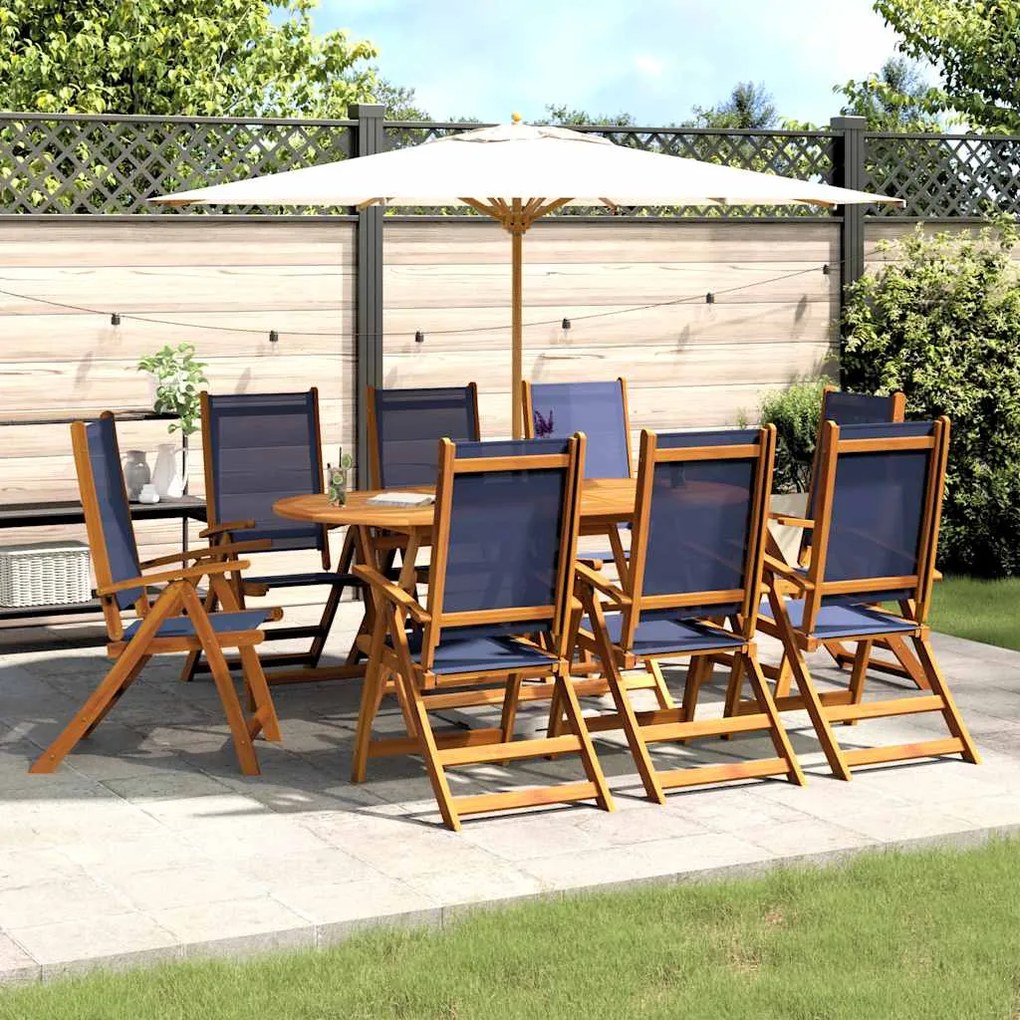 3279299 vidaXL Градински трапезен комплект, 9 части, акация масив и textilene