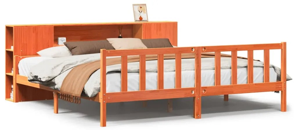 3322103 vidaXL Легло с етажерка за книги, без матрак, 180x200 см, дърво масив