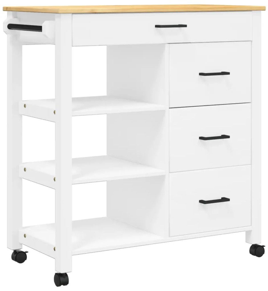 376114 vidaXL Кухненска количка "MONZA" 84x40x88,5 см борово дърво масив