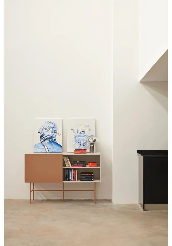 Нисък скрин с плъзгащи се врати в светлосиво-тухлено 140x91 cm Nube - Teulat