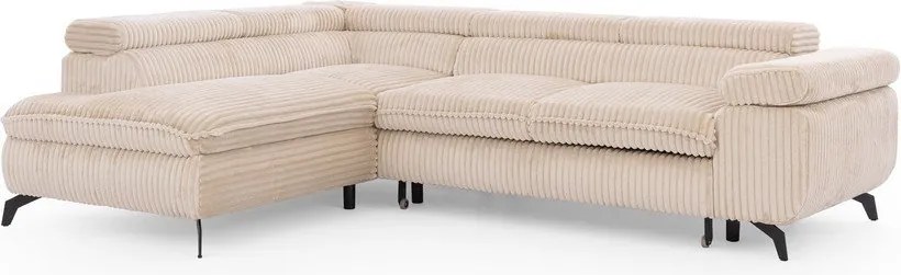 Бежов ъглов диван от рипсено кадифе (ляв ъгъл L форма) Marbeya – Ropez