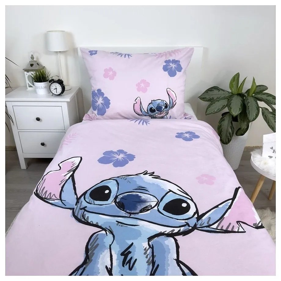 Светлорозово единично памучно детско спално бельо 140x200 cm Lilo &amp; Stitch "Pink" – Jerry Fabrics