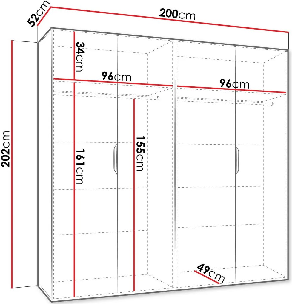 Гардероб Малага четирикрилен-Черен