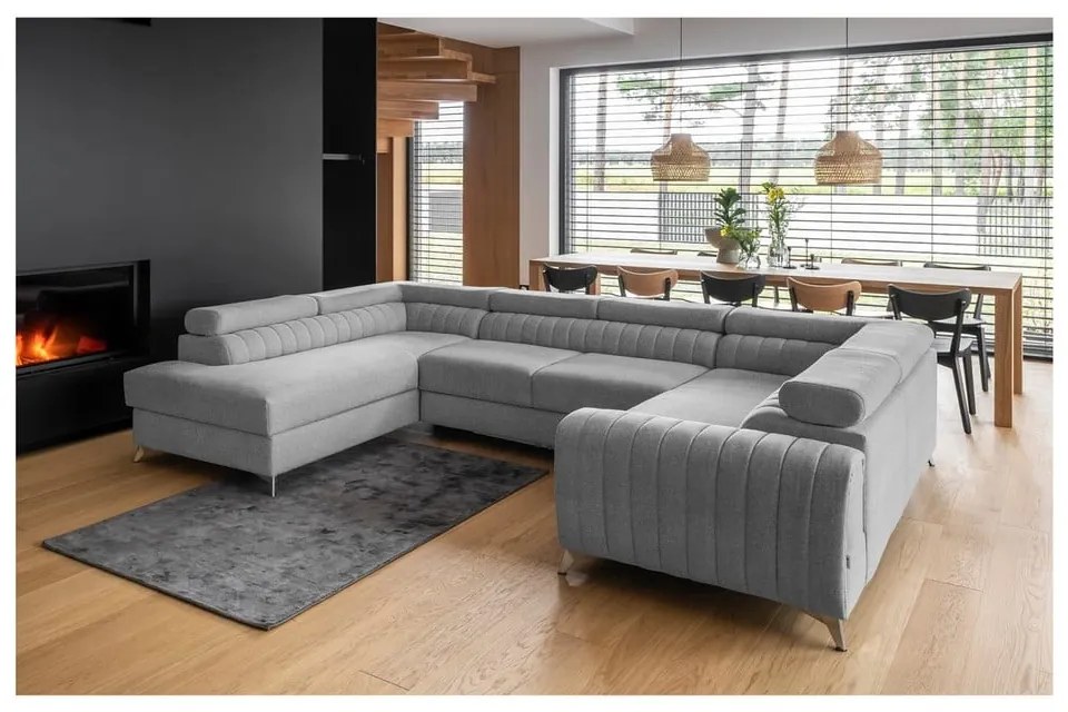 Светлосив разтегателен ъглов диван с място за съхранение (ляв ъгъл U форма) Louis – ELTAP