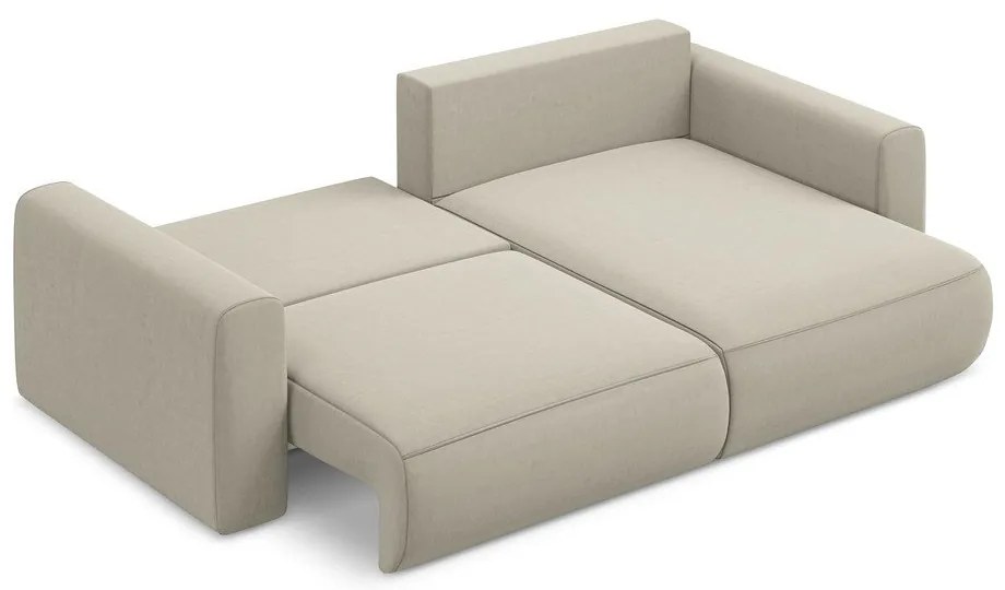 Бежов кадифен разтегателен ъглов диван с място за съхранение (десен ъгъл) Kapua – Makamii