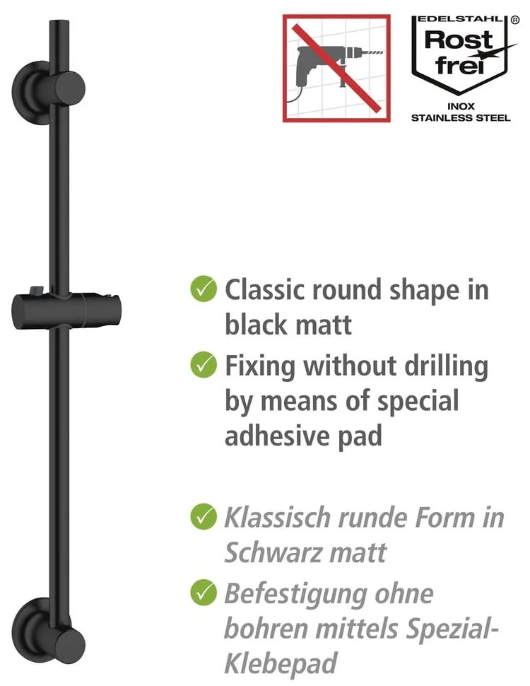 Черна самоподдържаща се душ-плоча от неръждаема стомана 70 cm - Wenko
