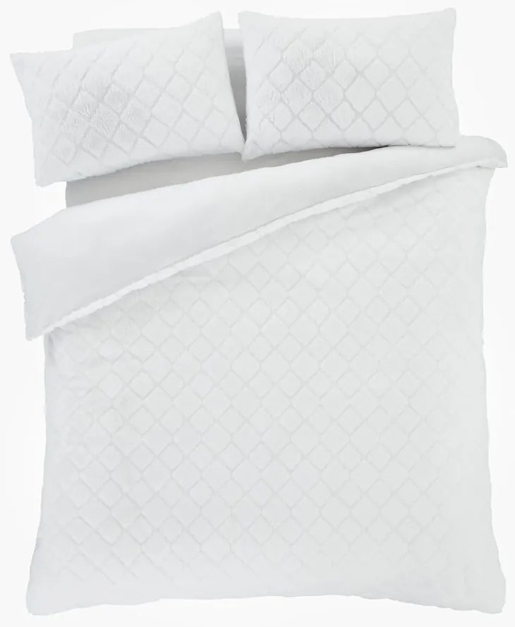Бяло двойно удължено спално бельо от микроплюш 230x220 cm Cosy Diamond – Catherine Lansfield