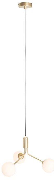 Висяща лампа в стил арт деко златна с опалово стъкло 3-светлина - Coby