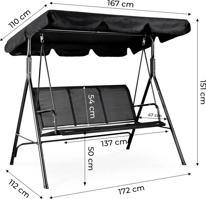 Градинска люлка за 3 лица с регулируем сенник