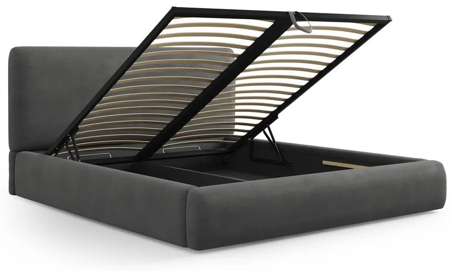 Сиво двойно тапицирано легло с място за съхранение с включена подматрачна рамка 140x200 cm Colonel – Cosmopolitan Design