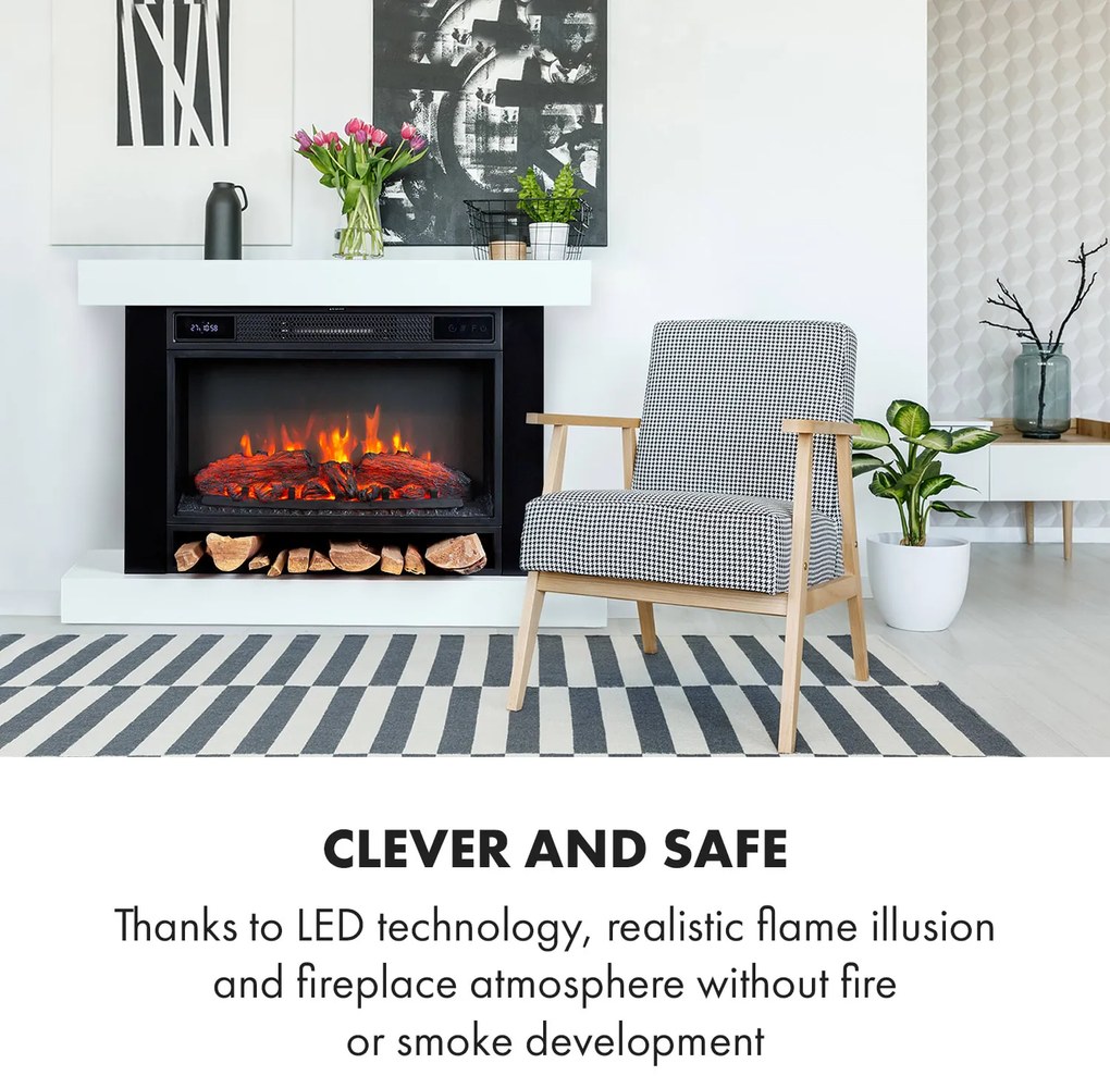 Klarstein Vulsini Hideaway, електрическа камина, 1900 W, LED технология, дистанционно управление, бял цвят