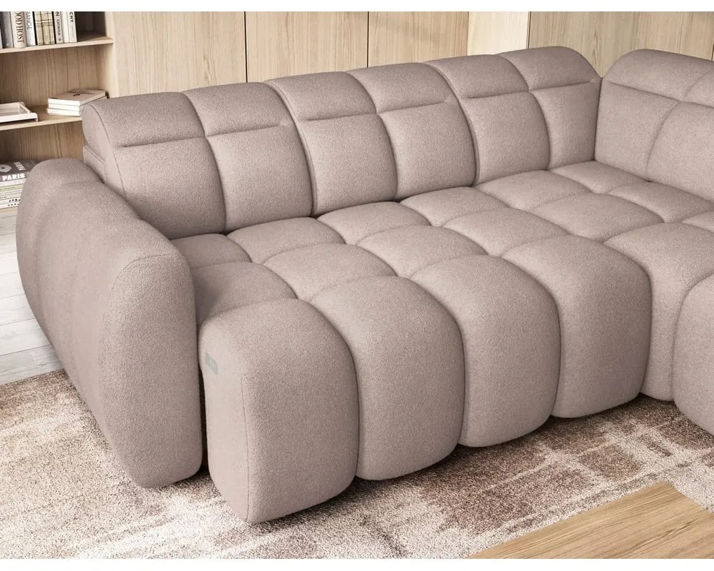 Светлокафяв разтегателен ъглов диван с място за съхранение от букле (десен ъгъл L форма) Falconn – ELTAP