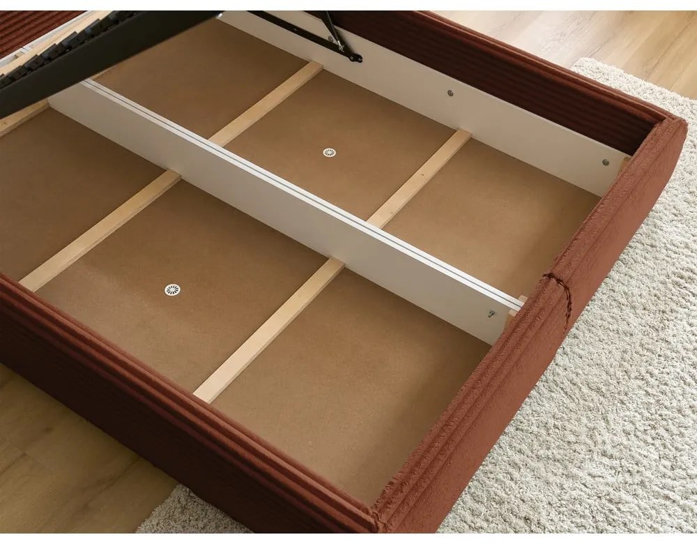 Двойно тапицирано легло с място за съхранение с включена подматрачна рамка в тухлен цвят 160x200 cm Jade – Bobochic Paris