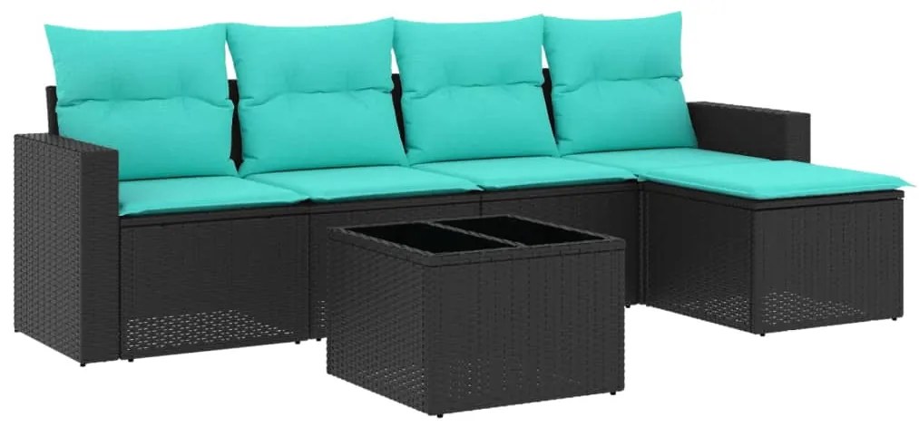 3251234 vidaXL Градински комплект диван с възглавници 6 части черен полиратан