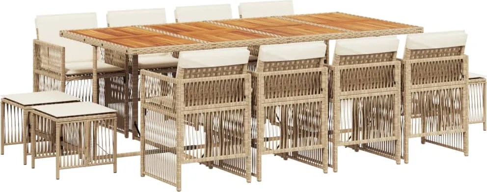 3210988 vidaXL Градински комплект с възглавници, 13 части, бежов полиратан
