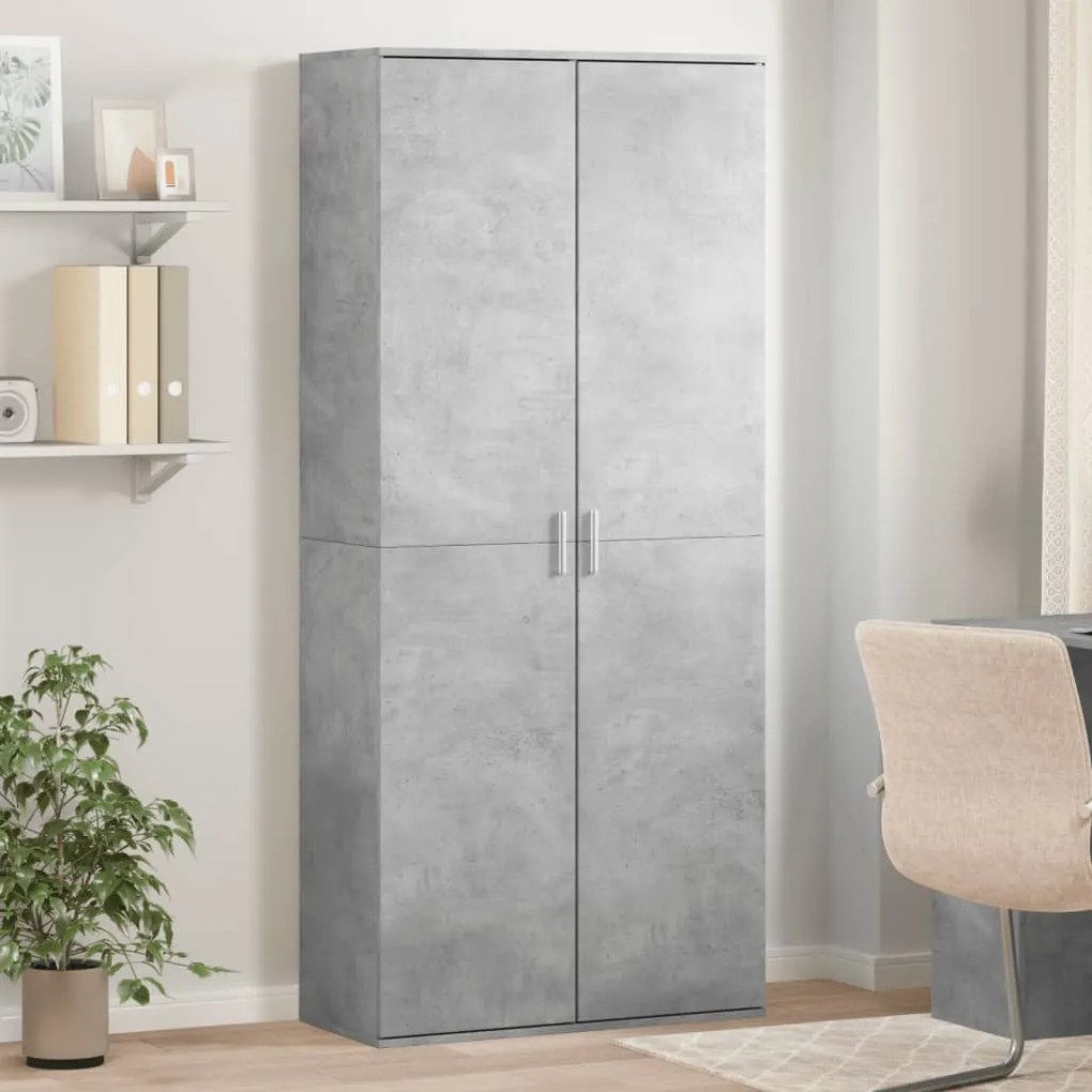 3276654 vidaXL Висок шкаф, бетонно сив, 80x35x180 см, инженерно дърво