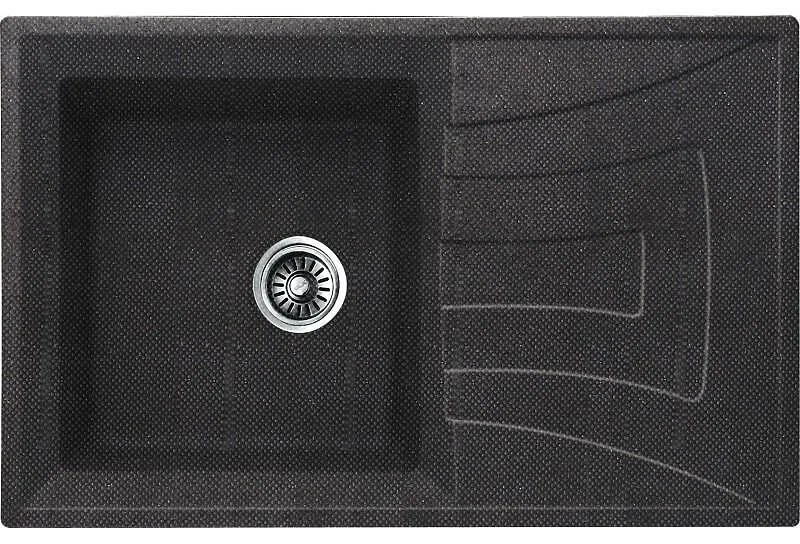 Кухненска мивка ICGS 8104 BLACK, мивка с плот, със сифон, 78x50см