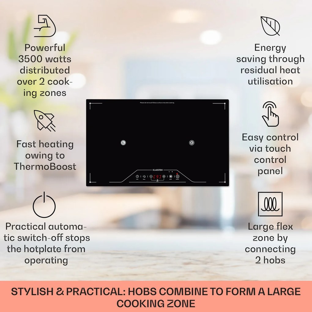 Klarstein Deejay, индукционна плоча, 3500 W, стъклена керамика, докосване, черен цвят