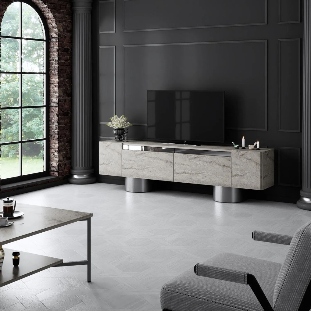 ТВ шкаф Bohem, цвят Травертин Сребърен