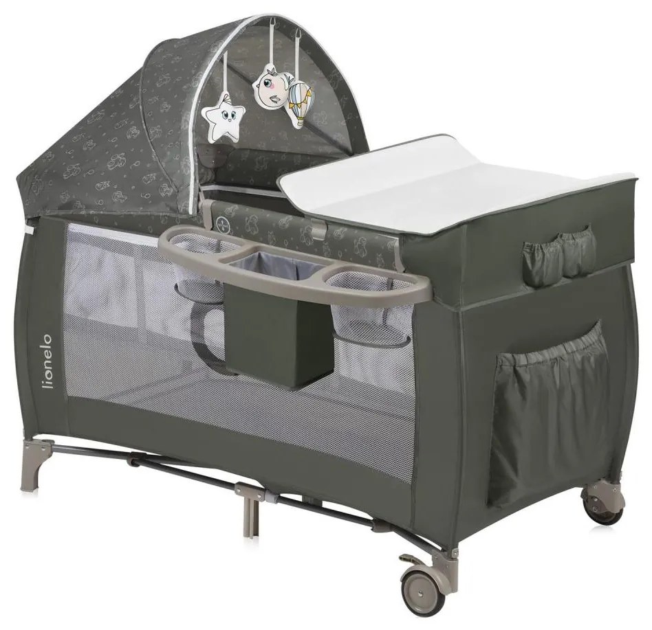 Lionelo - Детска пътна кошара SVEN PLUS, бежово-оливкова