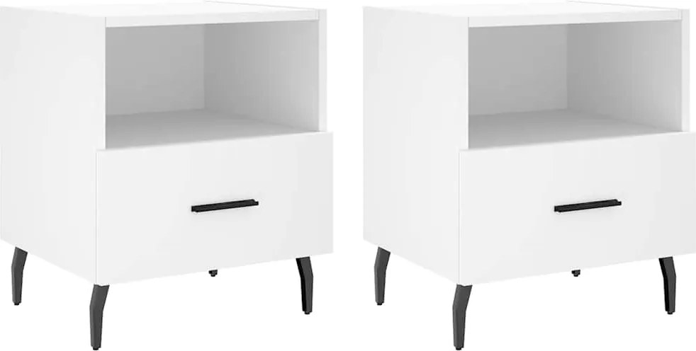 827469 vidaXL Нощни шкафчета, 2 бр, бели, 40x35x47,5 см, инженерно дърво