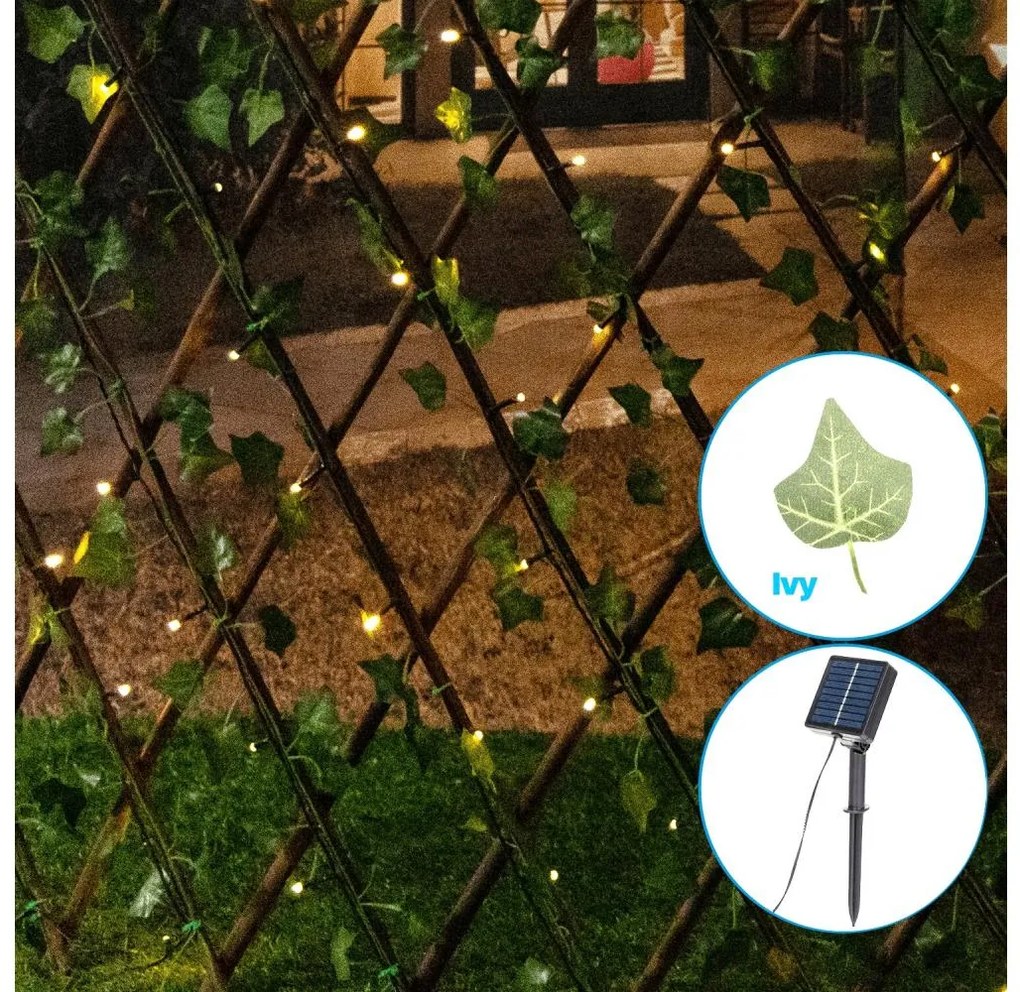 Aigostar - LED соларен гирлянд 148xLED/2x1,2m IP65 топла бяла ivy