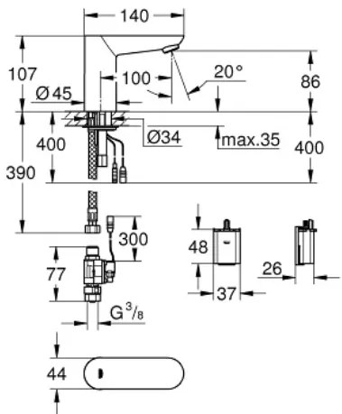 Електронен кран за мивка Grohe Bau Cosmopolitan E II