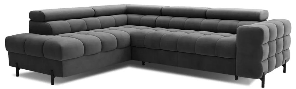 Тъмносив кадифен разтегателен ъглов диван с място за съхранение (ляв ъгъл L форма) Ferucce – ELTAP