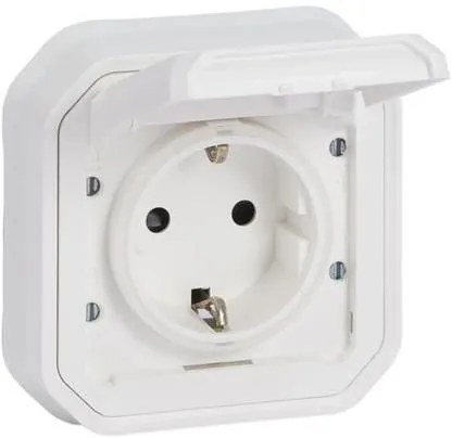 Legrand Контакт шуко 16А с детска защита и винт. клеми моноблок за скрит монтаж със скоби цвят Бял IP55 Plexo New  - 069868L