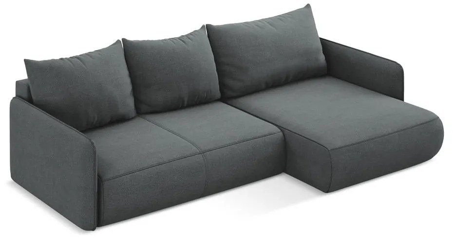 Сив разтегателен ъглов диван с място за съхранение (десен ъгъл) Nanea – Makamii