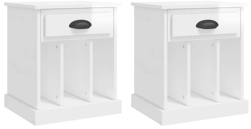 816349 vidaXL Нощни шкафчета, 2 бр, бял гланц, 43x36x50 см