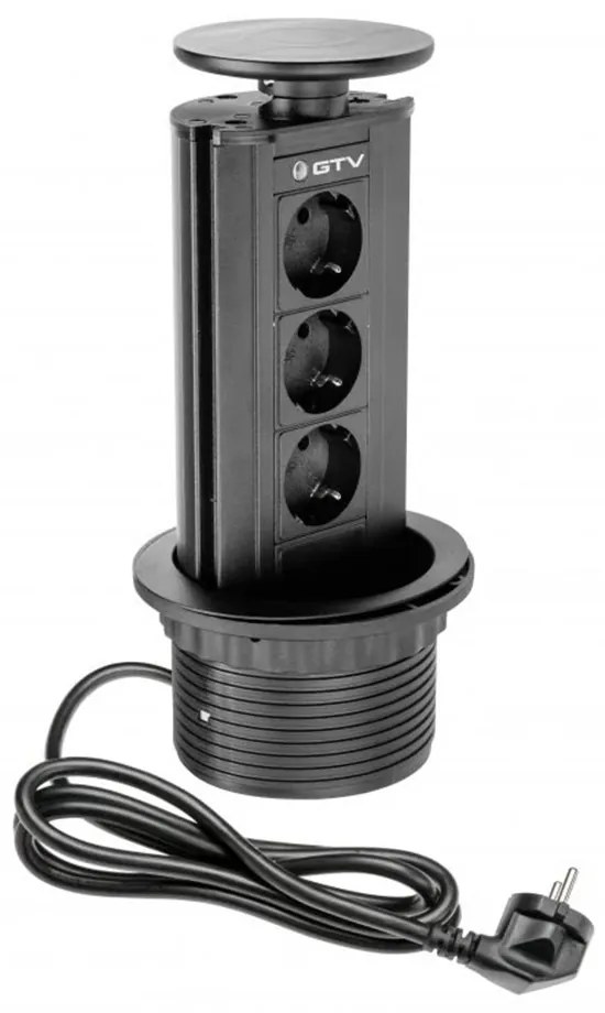 GTV AE-BPW3GS-20 Pull-out контакт за вгражд., 3х Schuko, кабел 1,5 м, черен