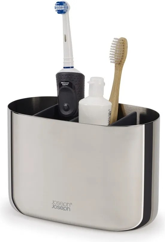 Стойка за четки за зъби от неръждаема стомана в блестящо сребрист цвят EasyStore Luxe – Joseph Joseph