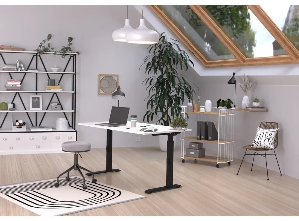 Работна маса с регулируема височина с бял плот за маса 80x140 cm Downey – Germania