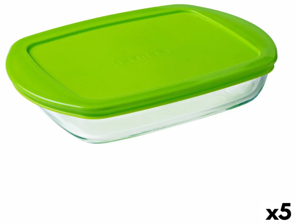 Правоъгълна Кутия за Обяд с Капак Pyrex Prep&amp;store Px Зелен 1,6 L 28 x 20 cm Cтъкло (5 броя)