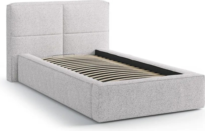 Светлосиво единично легло 90x200 cm тапицирано с място за съхранение с включена подматрачна рамка Darren – Micadoni