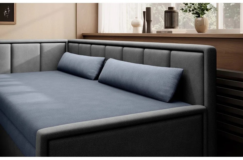 Син сив шенилов разтегателен диван с място за съхранение 214 cm Fulgeo – ELTAP