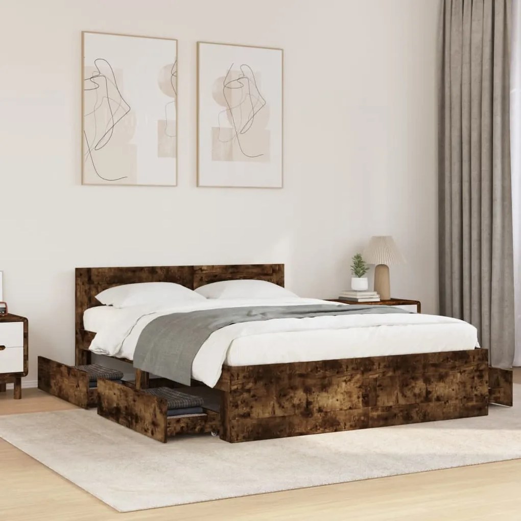 3295594 vidaXL Рамка за легло с табла, опушен дъб, 140x190 см, инженерно дърво