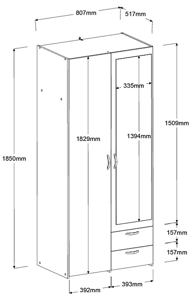Гардероб Dorm 2-врати с огледало-Fusiko