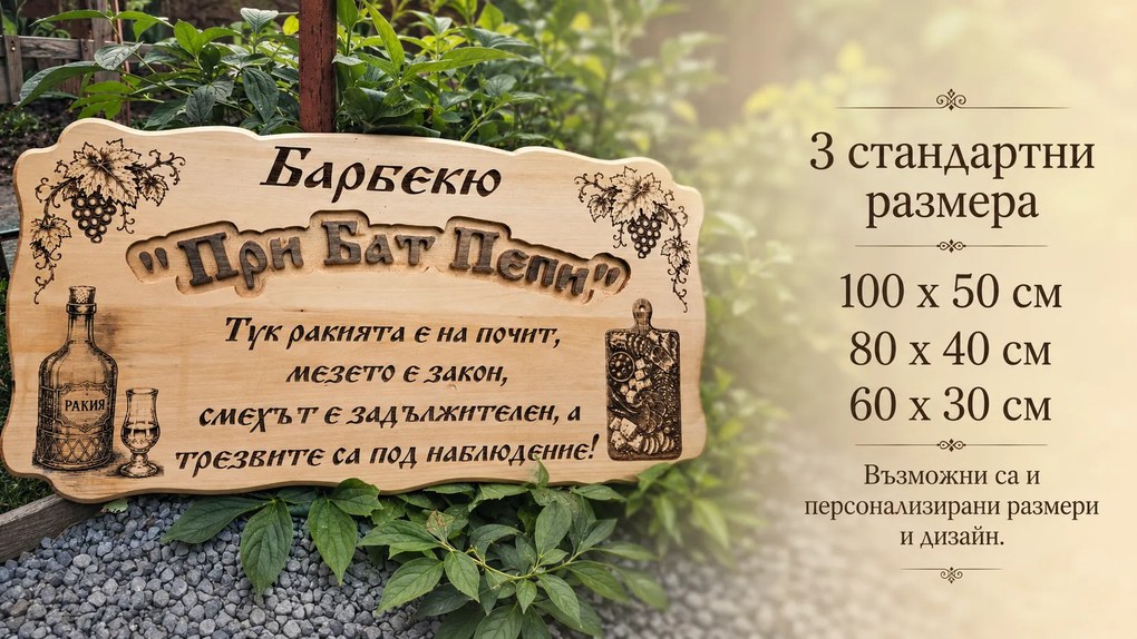 Дървена табела с персонализиран надпис /модел C050034/