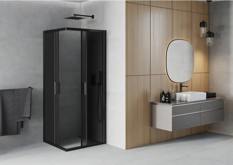 Mexen Rio квадратна душ кабина 90 x 90 см, графит, черна - 860-090-090-70-40