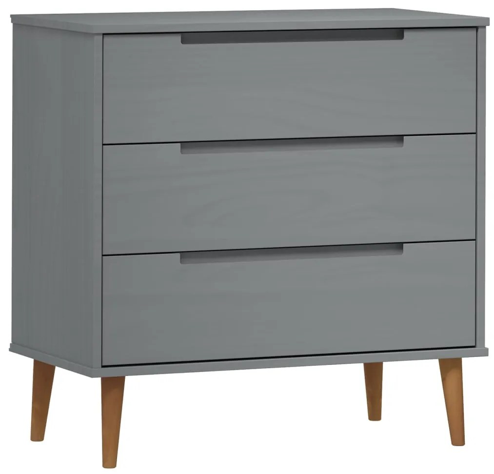 350506 vidaXL Шкаф с чекмеджета MOLDE, сиво, 80x40x80 см, борово дърво масив