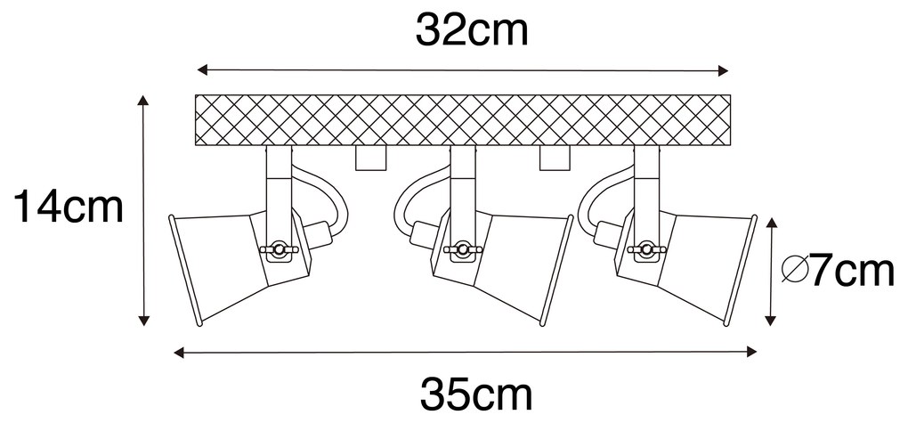 Рустикална прожекторна лампа черна с дърво 3-светлина регулируема - Jelle