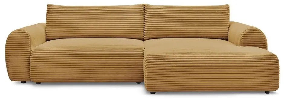 Разтегателен ъглов диван от рипсено кадифе в цвят горчица (десен ъгъл) Lucien – Bobochic Paris