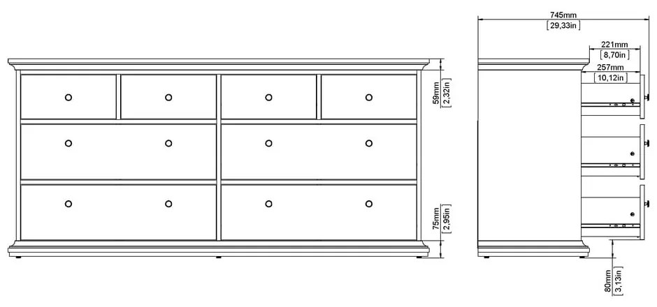 Сив нисък скрин 183x87 cm Paris – Tvilum