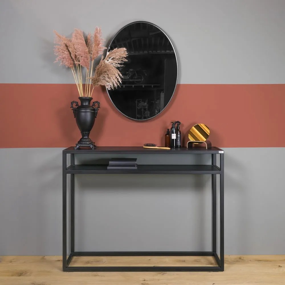 Черна конзолна маса с дъбова дървена плоскост 30x120 cm Daniël – Spinder Design