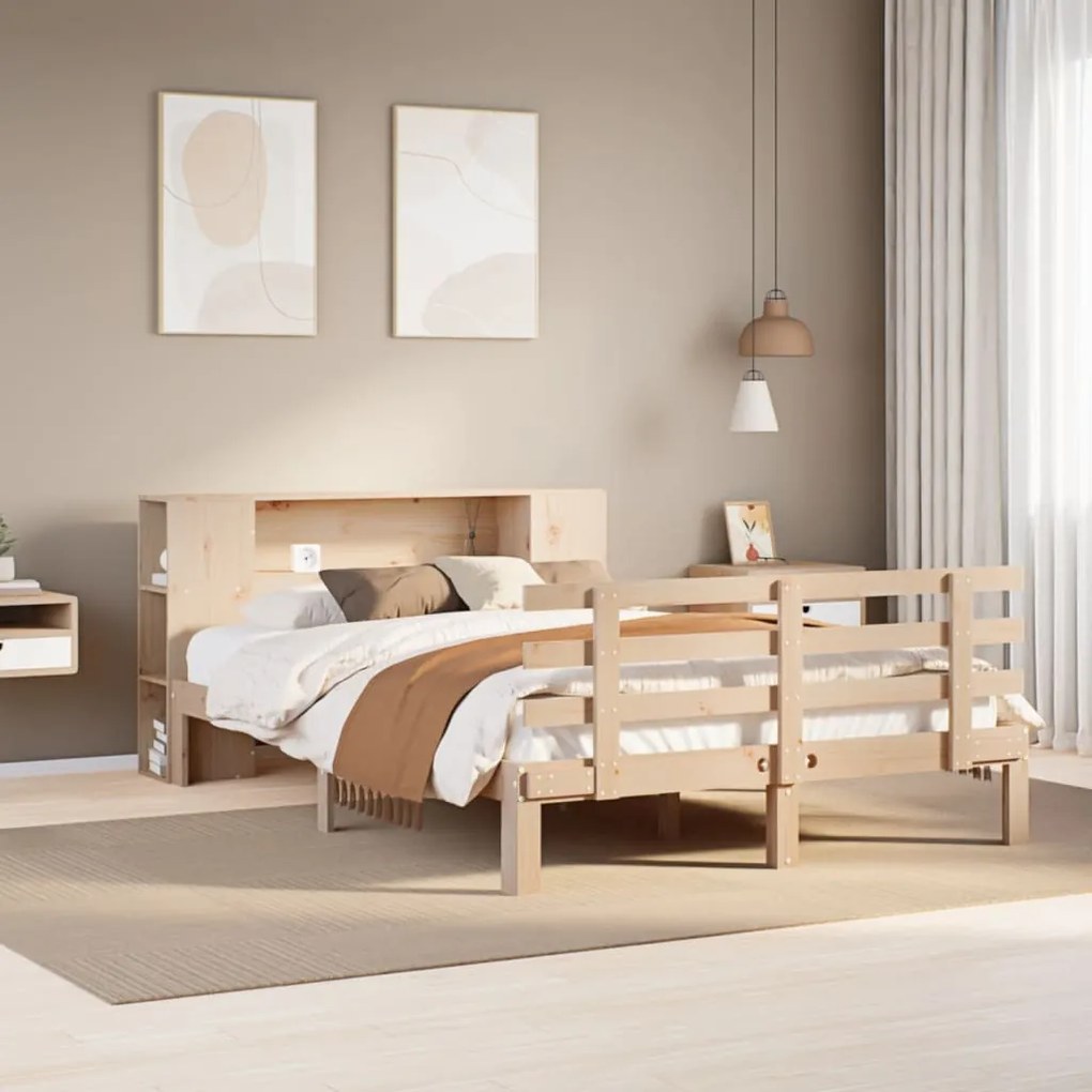 3322708 vidaXL Легло с етажерка за книги, без матрак, 120x200 см, бор масив